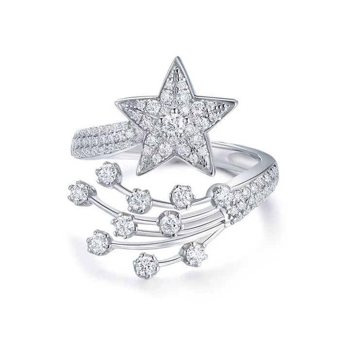 shineofdiamond Rings Moissanite Luxury CometInspired Sterling Silver Ring