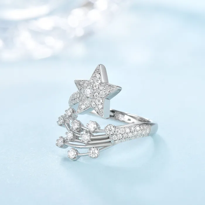 shineofdiamond Rings Moissanite Luxury CometInspired Sterling Silver Ring