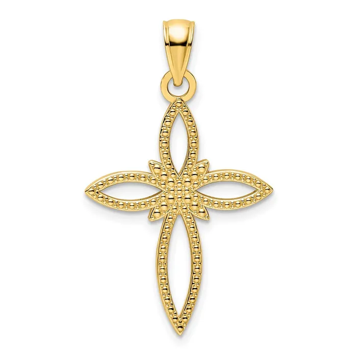 14k Yellow Gold Beaded Cross Pendant Goldia Necklaces