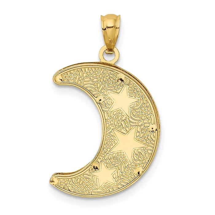 14k Yellow Rhodium Gold wRhodium Diamondcut 2Level Stars in Moon Pendant Goldia Necklaces