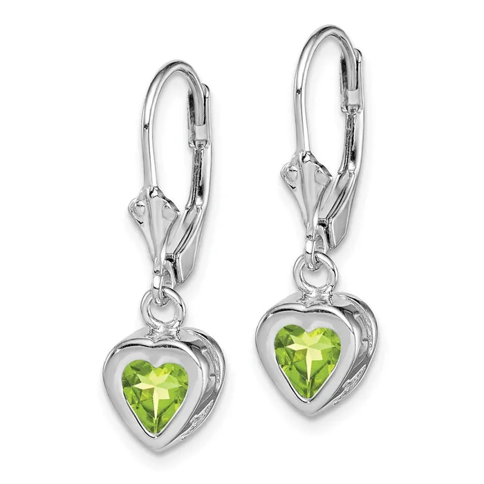 Earrings Goldia Sterling Silver Rhodium Plated 6mm Heart Peridot Leverback Earrings