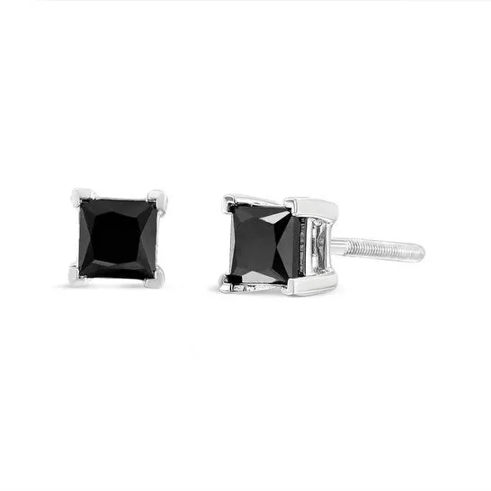 Earrings JMS always Original 925 Sterling Silver 1 12 Cttw PrincessCut Square Black Diamond Classic 4Prong Stud Earrings with Screw Backs Fancy ColorEnhanced I2I3 Clarity Earrings JMS always Original 925 Sterling Silver 1 12 Cttw PrincessCut Square Black Diamond Classic 4Prong Stud Earrings with Screw Backs Fancy ColorEnhanced I2I3 Clarity