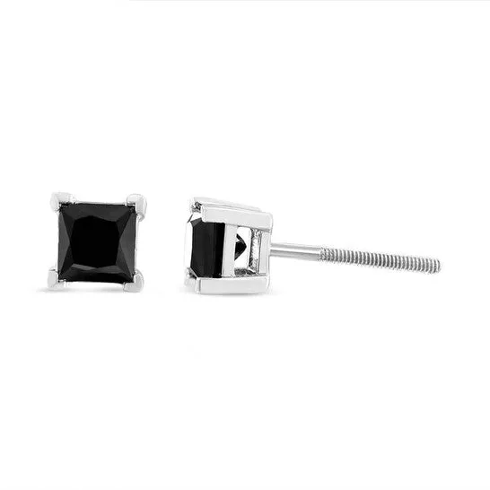 Earrings JMS always Original 925 Sterling Silver 1 12 Cttw PrincessCut Square Black Diamond Classic 4Prong Stud Earrings with Screw Backs Fancy ColorEnhanced I2I3 Clarity Earrings JMS always Original 925 Sterling Silver 1 12 Cttw PrincessCut Square Black Diamond Classic 4Prong Stud Earrings with Screw Backs Fancy ColorEnhanced I2I3 Clarity