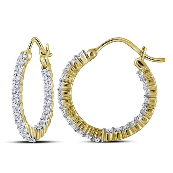 gndatlanta 10k Yellow Gold Round Diamond Inside Outside Hoop Earrings 1 Cttw Earrings
