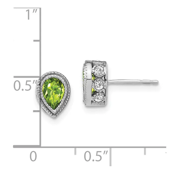 Goldia Earrings Solid 14k White Gold Pear Simulated Peridot and CZ Earrings