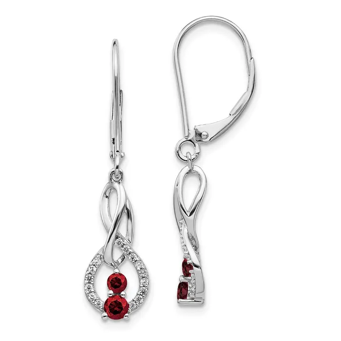 Goldia Earrings Solid 14k White Gold RedWhite Simulated CZ LeverbacK Earrings