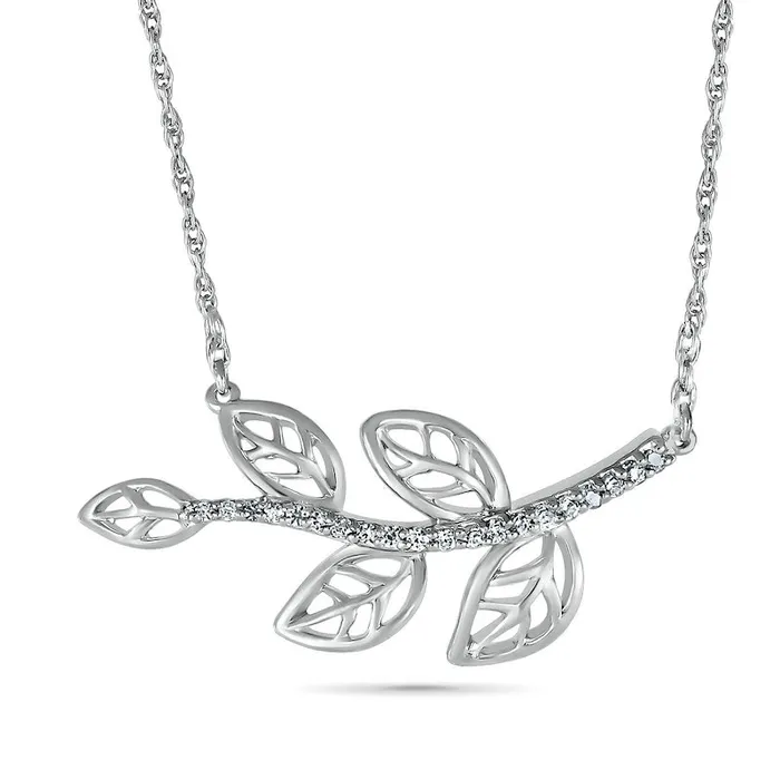 Goldia Necklaces 007 CT TW Natural Diamond Five Leaf Tree Branch Necklace in Sterling Silver