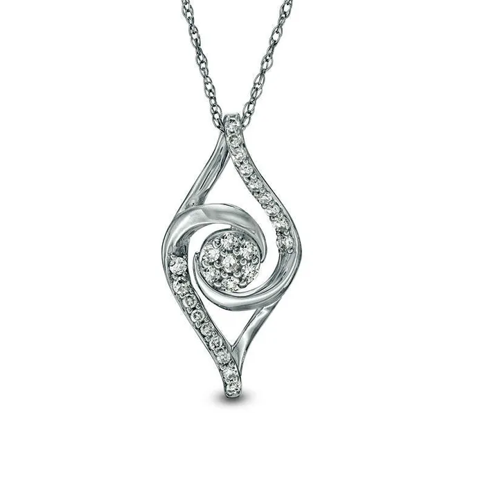 Goldia Necklaces 017 CT TW Composite Natural Diamond Swirl Marquise Pendant in 10K White Gold