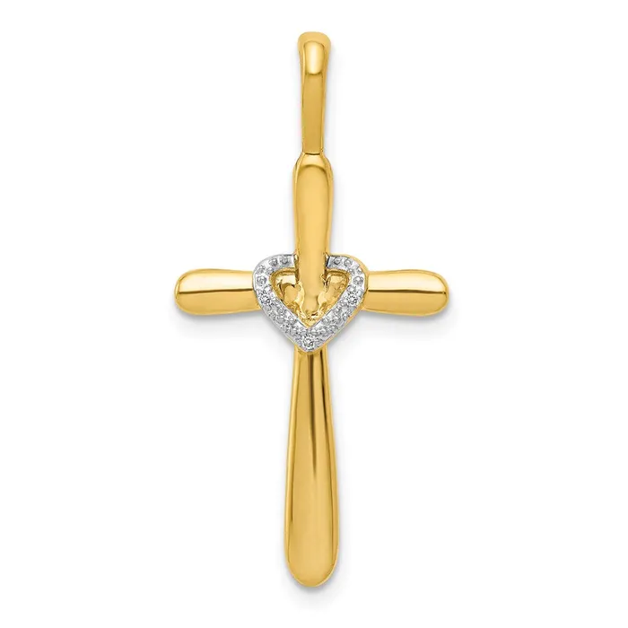 Goldia Necklaces 14K Yellow Gold Real Diamond Cross wHeart Pendant