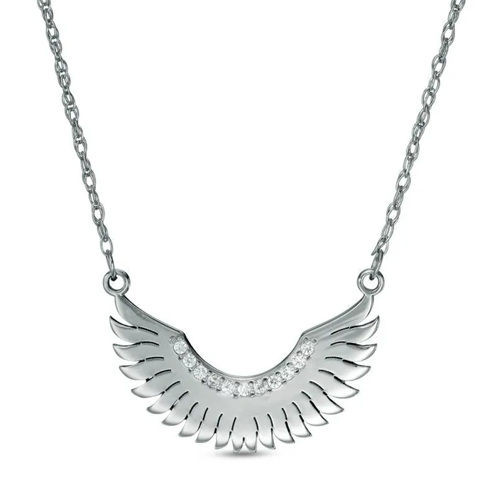 Goldia Necklaces Natural Diamond Accent LaserCut Wings Necklace in 10K White Gold Goldia Necklaces Natural Diamond Accent LaserCut Wings Necklace in 10K White Gold
