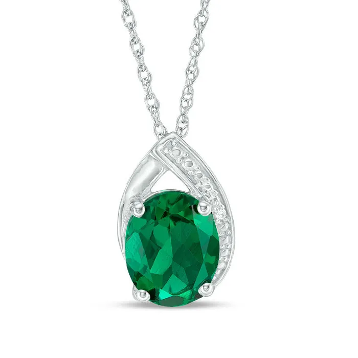 Goldia Necklaces Oval LabCreated Emerald and White Sapphire Teardrop Pendant in Sterling Silver Goldia Necklaces Oval LabCreated Emerald and White Sapphire Teardrop Pendant in Sterling Silver