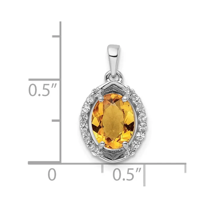 Goldia Necklaces Sterling Silver RHplated Oval 186tw CitrineWhite Topaz Pendant