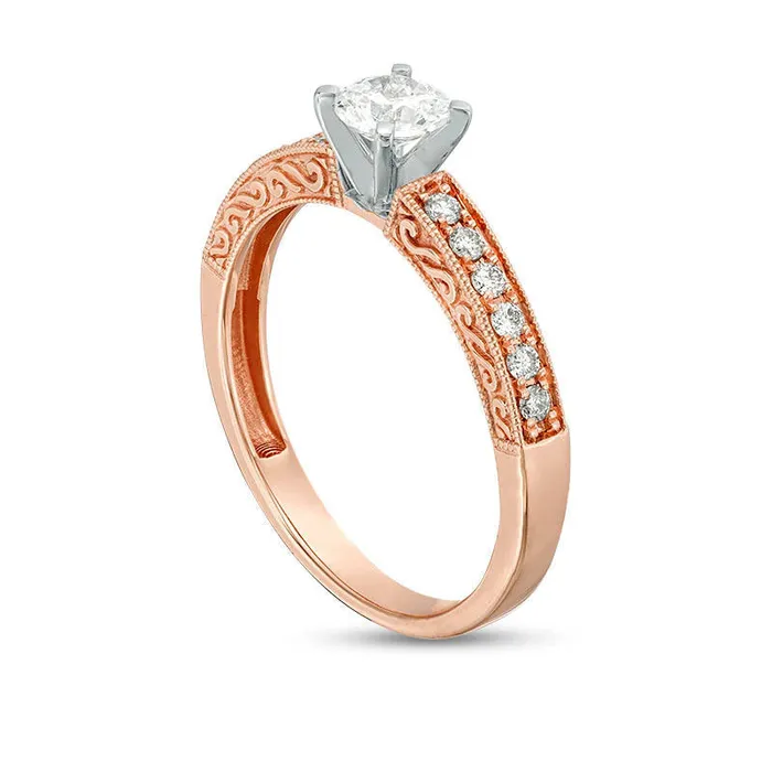 Goldia Rings 050 CT TW Certified Natural Diamond Filigree Antique VintageStyle Engagement Ring in Solid 14K Rose Gold II1 Goldia Rings 050 CT TW Certified Natural Diamond Filigree Antique VintageStyle Engagement Ring in Solid 14K Rose Gold II1