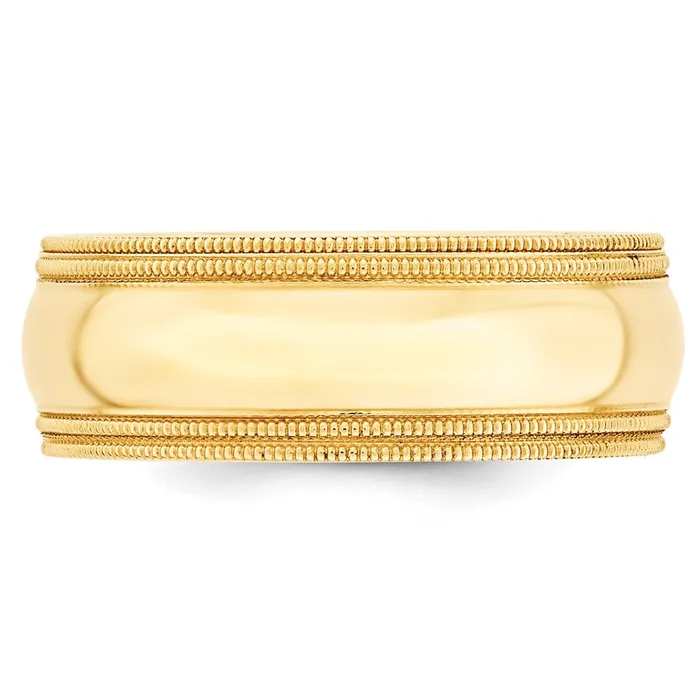 Goldia Rings Solid 18K Yellow Gold 8mm Double Milgrain Comfort Fit MensWomens Wedding Band Ring Size 105