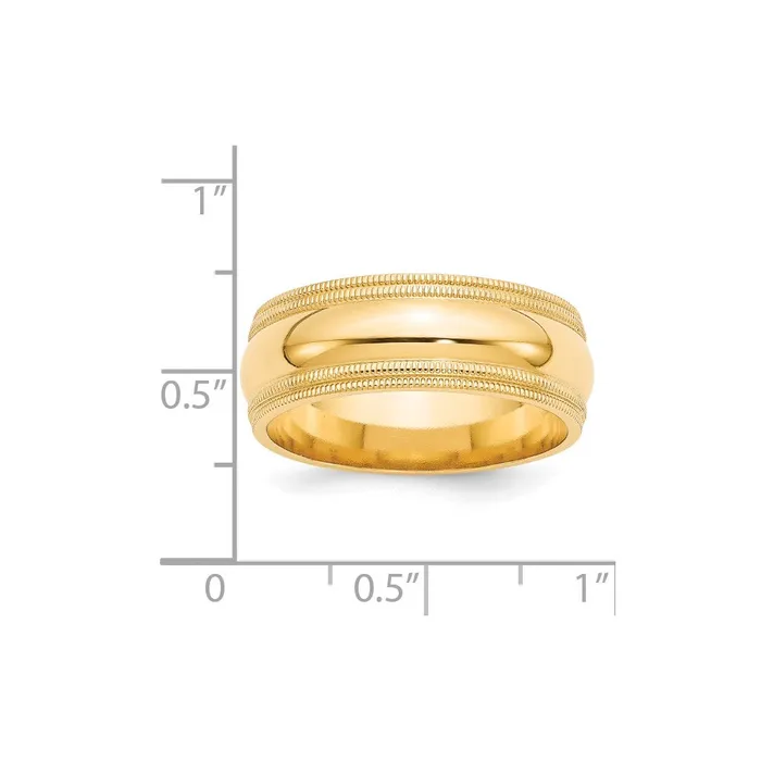 Goldia Rings Solid 18K Yellow Gold 8mm Double Milgrain Comfort Fit MensWomens Wedding Band Ring Size 105