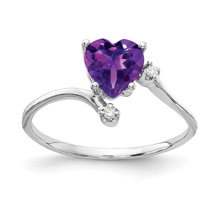 Goldia Solid 14k White Gold 6mm Heart Simulated Amethyst VS CZ Ring Rings