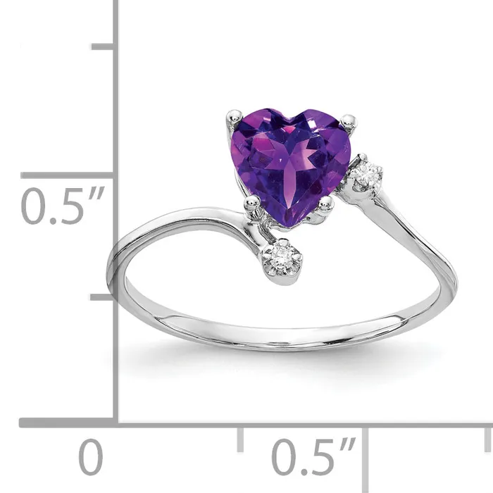 Goldia Solid 14k White Gold 6mm Heart Simulated Amethyst VS CZ Ring Rings