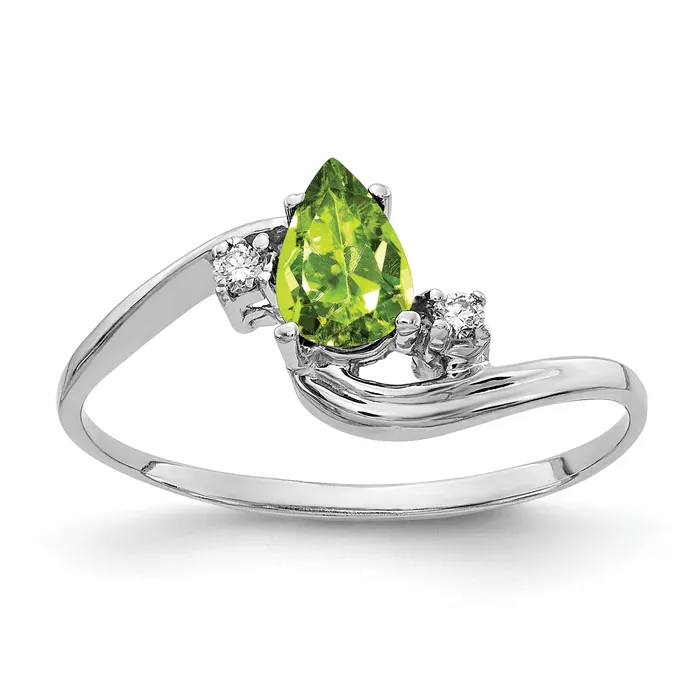 Goldia Solid 14k White Gold 6x4mm Pear Simulated Peridot ChecKer VS CZ Ring Rings Goldia Solid 14k White Gold 6x4mm Pear Simulated Peridot ChecKer VS CZ Ring Rings