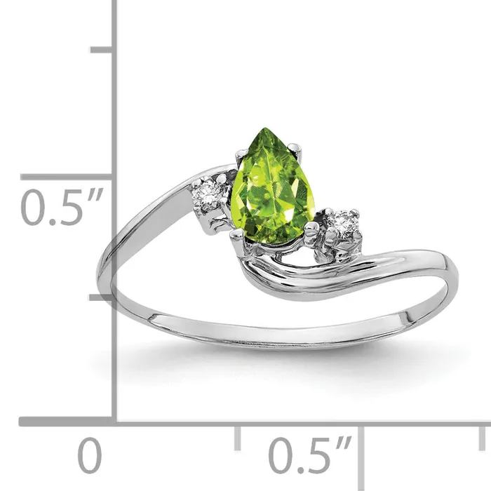 Goldia Solid 14k White Gold 6x4mm Pear Simulated Peridot ChecKer VS CZ Ring Rings
