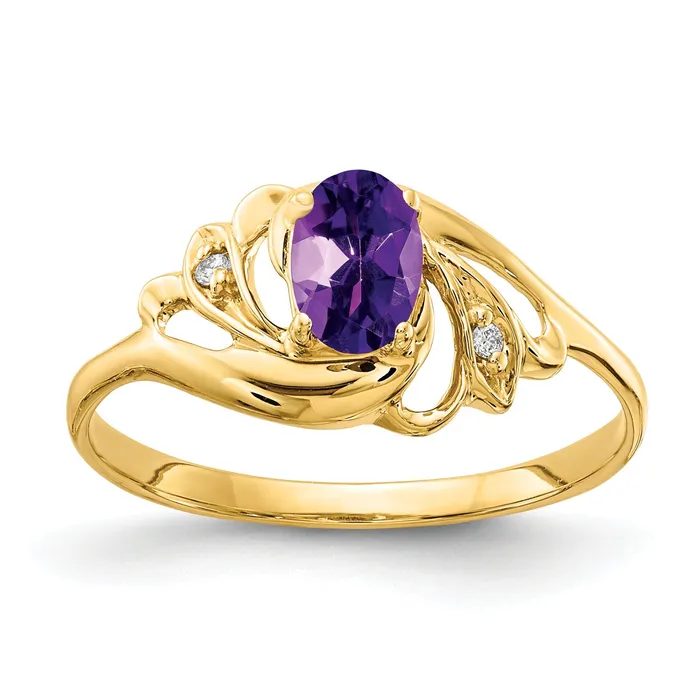Goldia Solid 14k Yellow Gold 6x4mm Oval Simulated Amethyst AA CZ Ring Rings