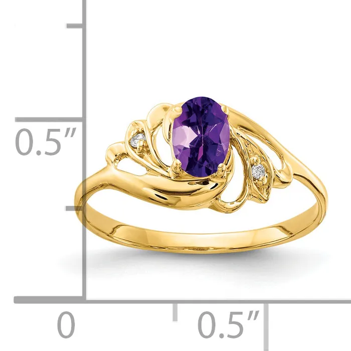 Goldia Solid 14k Yellow Gold 6x4mm Oval Simulated Amethyst AA CZ Ring Rings
