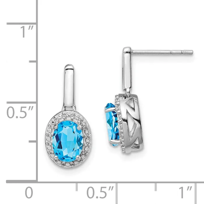 Goldia Sterling Silver Rhodium Light Swiss Blue Topaz Oval Post Dangle Earrings Earrings