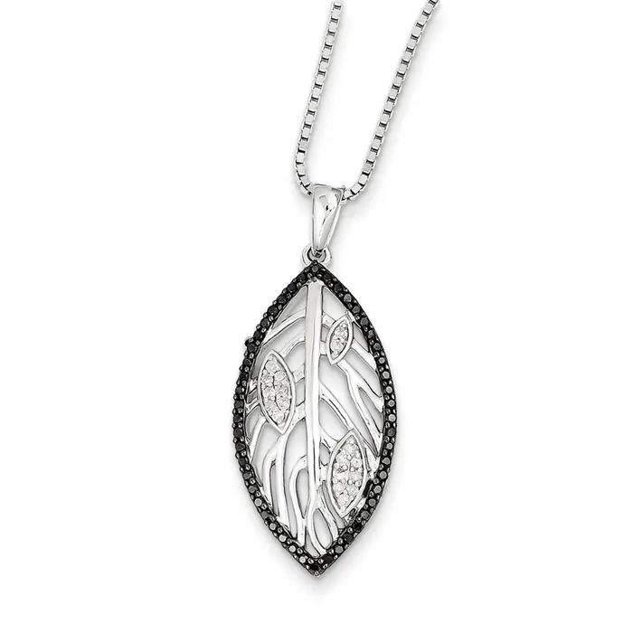 Goldia Sterling Silver Rhodium Plated Black u0026 White Diamond Leaf Pendant Necklaces Goldia Sterling Silver Rhodium Plated Black u0026 White Diamond Leaf Pendant Necklaces