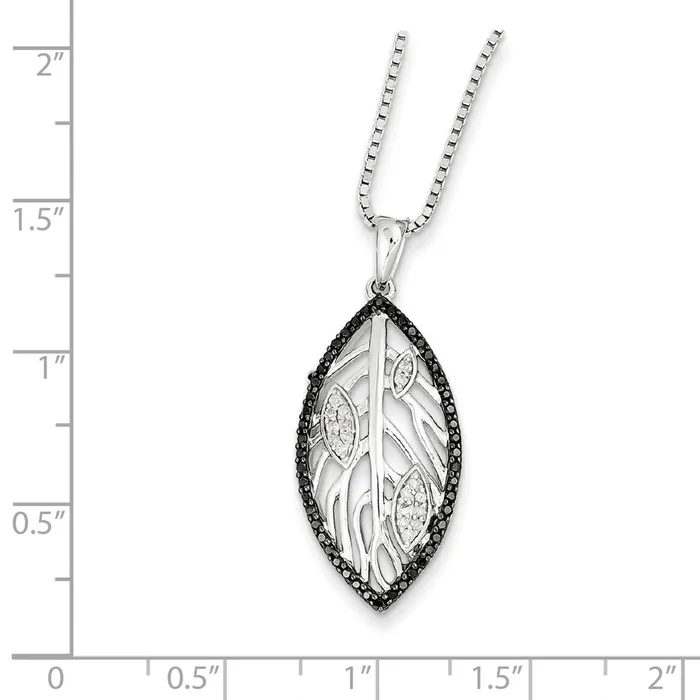 Goldia Sterling Silver Rhodium Plated Black u0026 White Diamond Leaf Pendant Necklaces