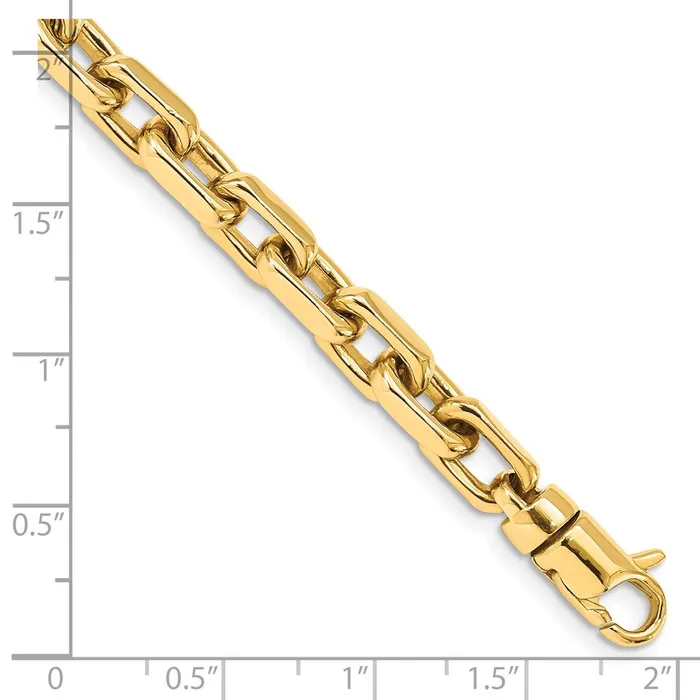 MDS Bracelets Solid 14K Yellow Gold 85 inch 7mm Hand Polished Fancy Link with Lobster Clasp Bracelet