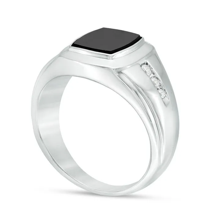 Mens BarrelShaped Onyx and 013 CT TW Natural Diamond Signet Ring in Sterling Silver Goldia Rings Mens BarrelShaped Onyx and 013 CT TW Natural Diamond Signet Ring in Sterling Silver Goldia Rings