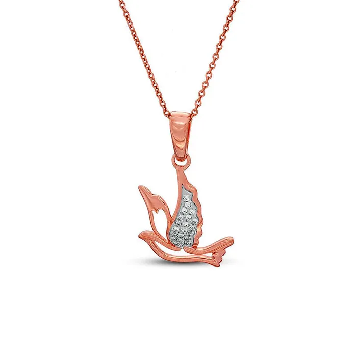 Necklaces Goldia 005 CT TW Natural Diamond Flying Dove Cutout Pendant in Sterling Silver with 14K Rose Gold Plate