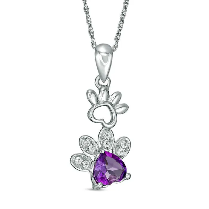 Necklaces Goldia 60mm HeartShaped Amethyst and LabCreated White Sapphire Paw Prints Pendant in Sterling Silver Necklaces Goldia 60mm HeartShaped Amethyst and LabCreated White Sapphire Paw Prints Pendant in Sterling Silver