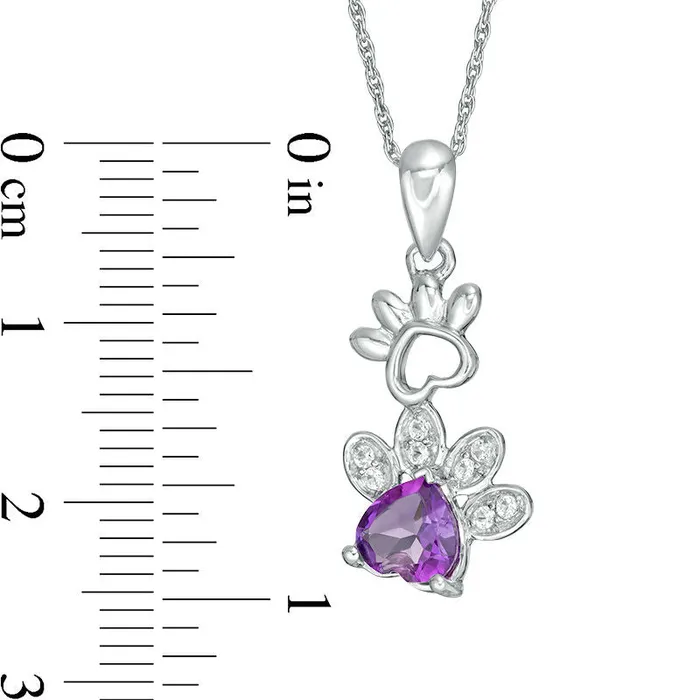 Necklaces Goldia 60mm HeartShaped Amethyst and LabCreated White Sapphire Paw Prints Pendant in Sterling Silver Necklaces Goldia 60mm HeartShaped Amethyst and LabCreated White Sapphire Paw Prints Pendant in Sterling Silver