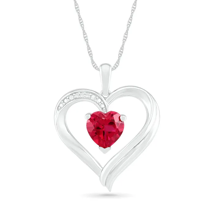 Necklaces Goldia 70mm LabCreated Ruby and Diamond Accent Shadow Heart Pendant in Sterling Silver Necklaces Goldia 70mm LabCreated Ruby and Diamond Accent Shadow Heart Pendant in Sterling Silver