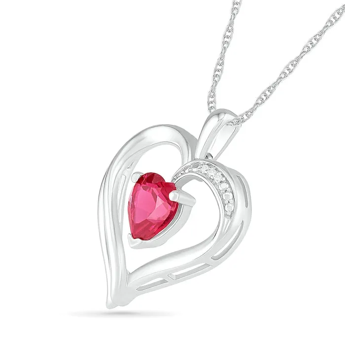 Necklaces Goldia 70mm LabCreated Ruby and Diamond Accent Shadow Heart Pendant in Sterling Silver Necklaces Goldia 70mm LabCreated Ruby and Diamond Accent Shadow Heart Pendant in Sterling Silver