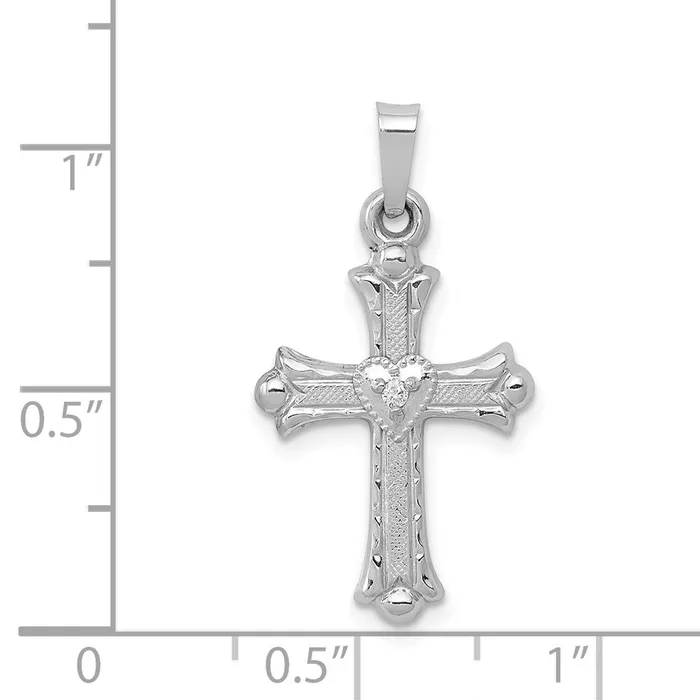 Necklaces Goldiacom 14K White Gold Diamond Textured and Polished Fleur de lis Cross Pendant