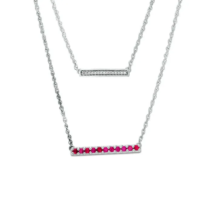 Necklaces Goldia LabCreated Ruby and Diamond Accent Double Strand Bar Necklace in Sterling Silver Necklaces Goldia LabCreated Ruby and Diamond Accent Double Strand Bar Necklace in Sterling Silver