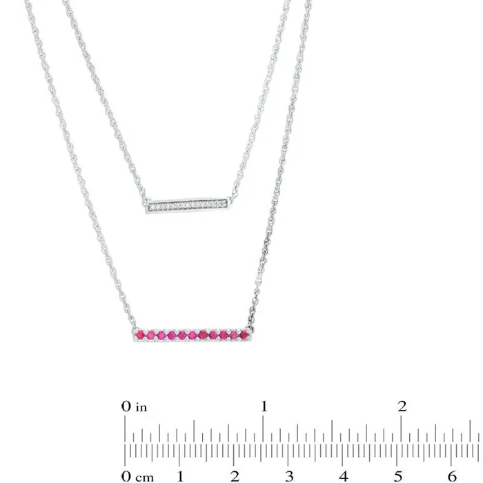 Necklaces Goldia LabCreated Ruby and Diamond Accent Double Strand Bar Necklace in Sterling Silver Necklaces Goldia LabCreated Ruby and Diamond Accent Double Strand Bar Necklace in Sterling Silver