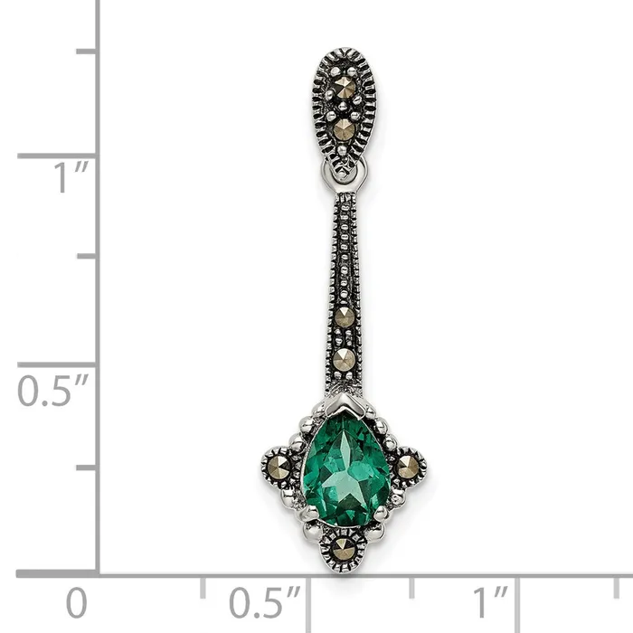 Necklaces Goldia Sterling Silver Antiqued Marcasite u0026 Lab Created Green Quartz Pendant