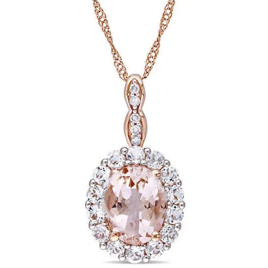 Necklaces JMS always Original AMOUR Ovalcut Morganite White Topaz and Diamond Accent Halo Drop Necklace In 14K Rose Gold Necklaces JMS always Original AMOUR Ovalcut Morganite White Topaz and Diamond Accent Halo Drop Necklace In 14K Rose Gold