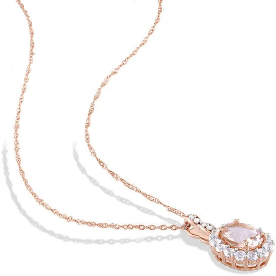 Necklaces JMS always Original AMOUR Ovalcut Morganite White Topaz and Diamond Accent Halo Drop Necklace In 14K Rose Gold Necklaces JMS always Original AMOUR Ovalcut Morganite White Topaz and Diamond Accent Halo Drop Necklace In 14K Rose Gold