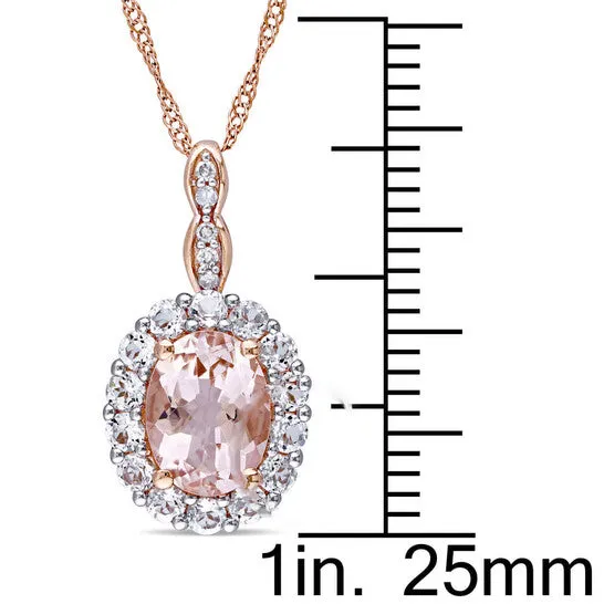 Necklaces JMS always Original AMOUR Ovalcut Morganite White Topaz and Diamond Accent Halo Drop Necklace In 14K Rose Gold Necklaces JMS always Original AMOUR Ovalcut Morganite White Topaz and Diamond Accent Halo Drop Necklace In 14K Rose Gold