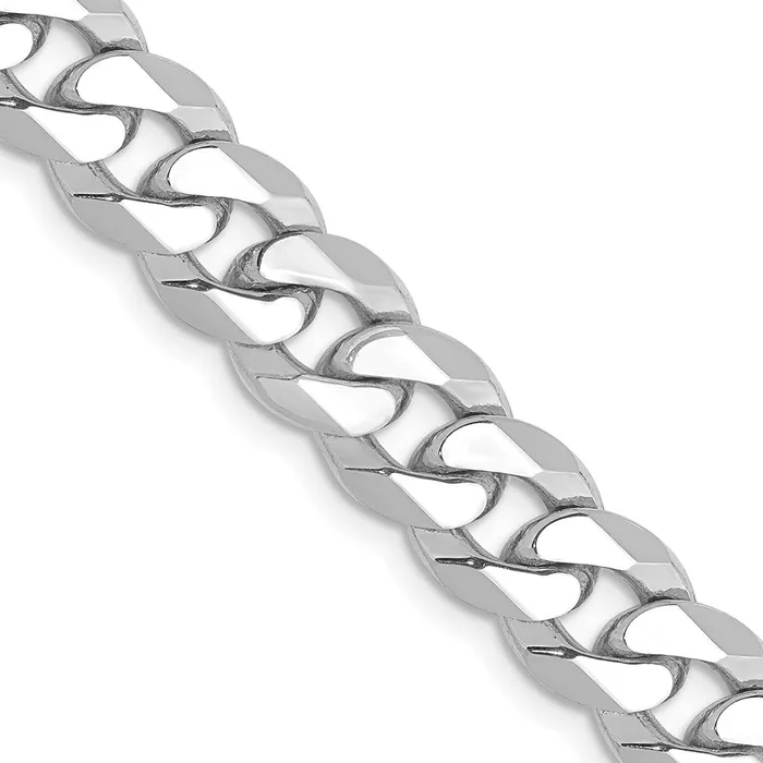 Necklaces Solid 14K White Gold 20 inch 8mm Flat Beveled Curb with Lobster Clasp Chain Necklace MDS