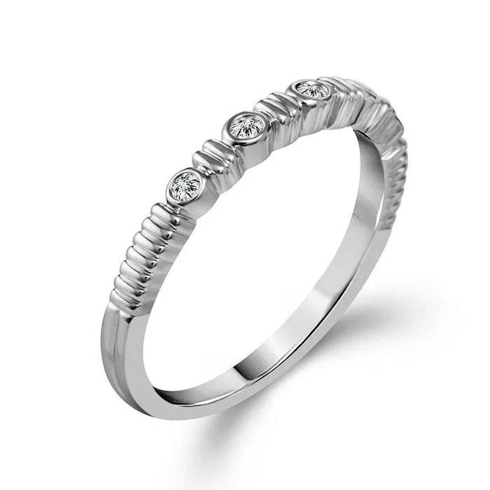 Rings 005 CT TW Natural Diamond Five Stone Grooved Stackable Band in Solid 10K White Gold Goldia Rings 005 CT TW Natural Diamond Five Stone Grooved Stackable Band in Solid 10K White Gold Goldia