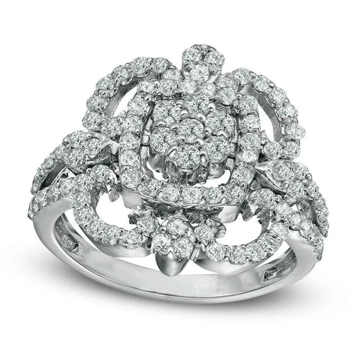 Rings 125 CT TW Natural Diamond Ornate Composite Ring in Solid 14K White Gold Goldia Rings 125 CT TW Natural Diamond Ornate Composite Ring in Solid 14K White Gold Goldia
