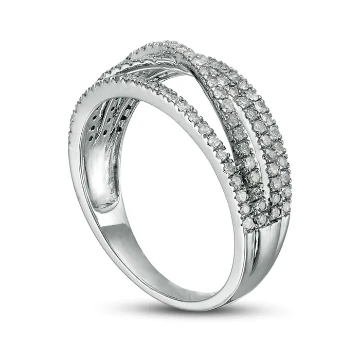 Rings Goldia 050 CT TW Natural Diamond MultiRow Crossover Band in Solid 10K White Gold Rings Goldia 050 CT TW Natural Diamond MultiRow Crossover Band in Solid 10K White Gold