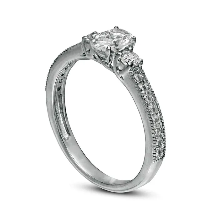 Rings Goldia 088 CT TW Oval and Round Natural Diamond Three Stone Antique VintageStyle Engagement Ring in Solid 14K White Gold Rings Goldia 088 CT TW Oval and Round Natural Diamond Three Stone Antique VintageStyle Engagement Ring in Solid 14K White Gold