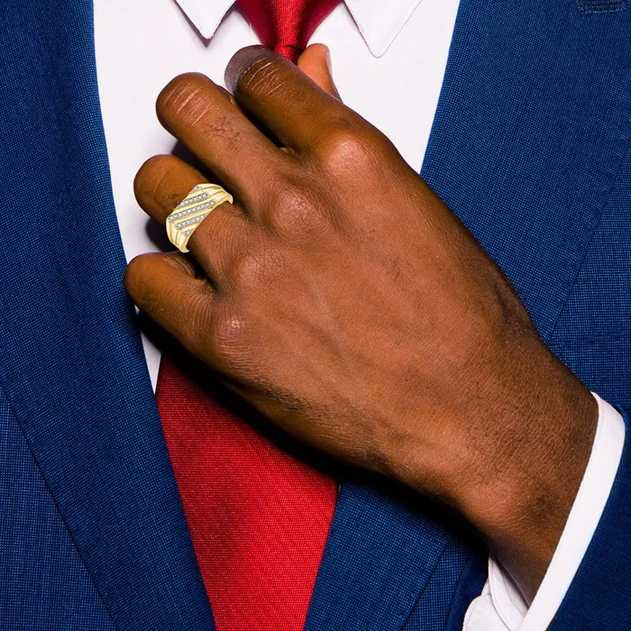 Rings Goldiacom 14K Yellow Gold Real Diamond Mens Ring