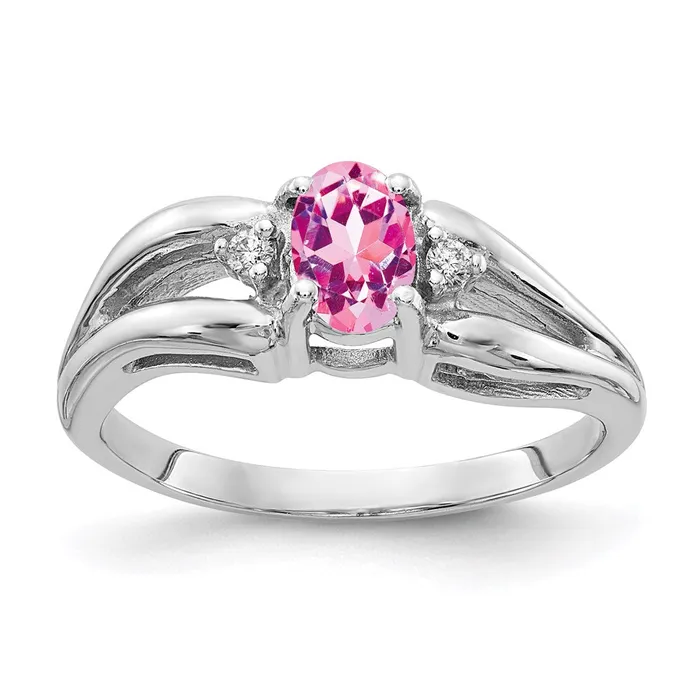 Rings Goldia Solid 14k White Gold 6x4mm Oval PinK Simulated Sapphire A CZ Ring Rings Goldia Solid 14k White Gold 6x4mm Oval PinK Simulated Sapphire A CZ Ring
