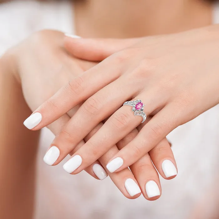 Rings Goldia Solid 14k White Gold 6x4mm Oval PinK Simulated Sapphire A CZ Ring